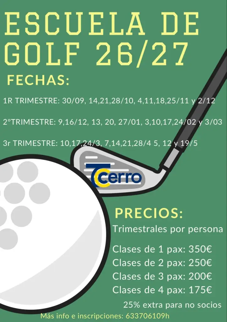Cartel de la escuela de golf del TC Cerro Fontellas 26-27