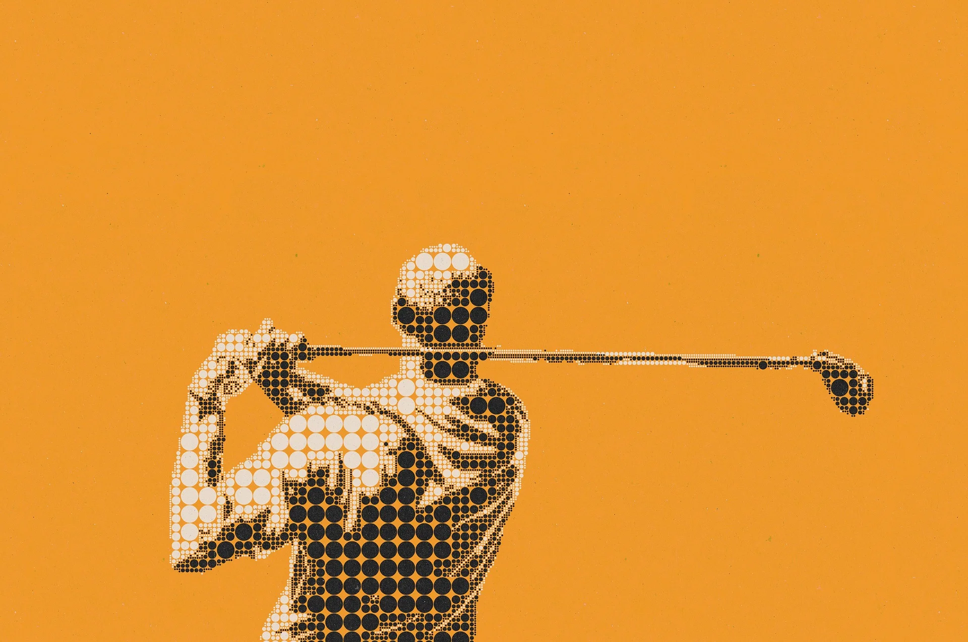 icono de golfista hecho mediante colage naranja