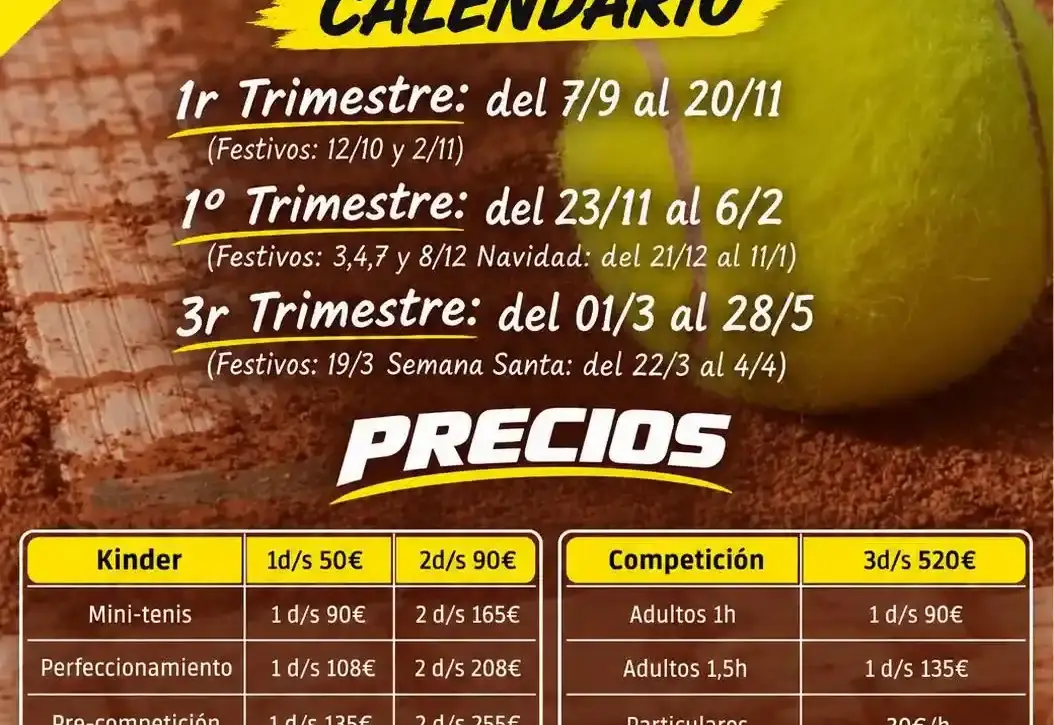 Cartel Escuela de Tenis Pro Pm TC Cerro Fontellas