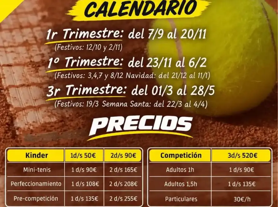 Cartel Escuela de Tenis Pro Pm TC Cerro Fontellas